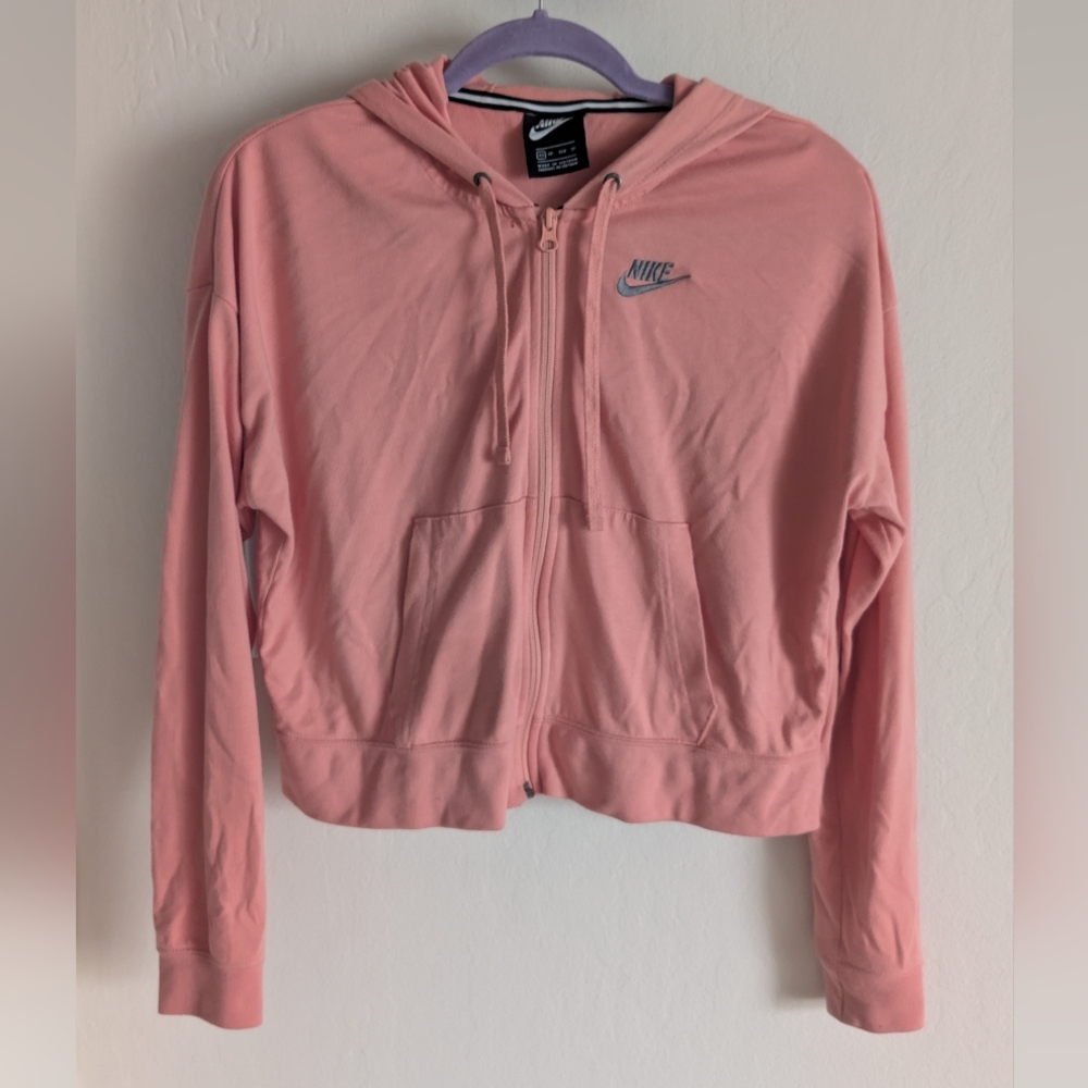 Nike Women's Soft Pink Zip-Up Cropped Hoodie